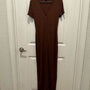 Elegant Brown Button-Down Dress